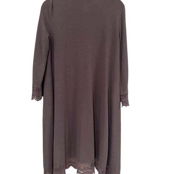 2 for $20! Tickled Teal Charcoal Lace Trim long cardigan - Picture 5 of 6